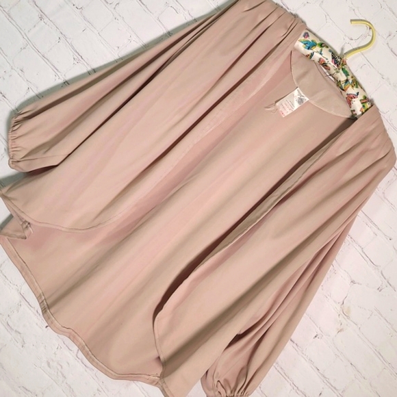 Vintage Union Made USA Sandy Beige Open Front Top Blouse Cover Womens Size 11/12 - Picture 6 of 14
